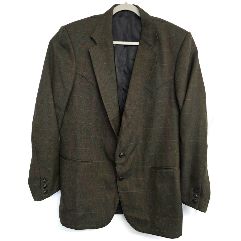 Circle S Dallas Texas Mens 44L Western Blazer Olive Green Lambswool Blend USA